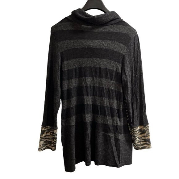 Michael Tyler Tunic Top Womens XL Black Mixed Media Cowl Neck‎ Artsy Lagenlook - Picture 2 of 6